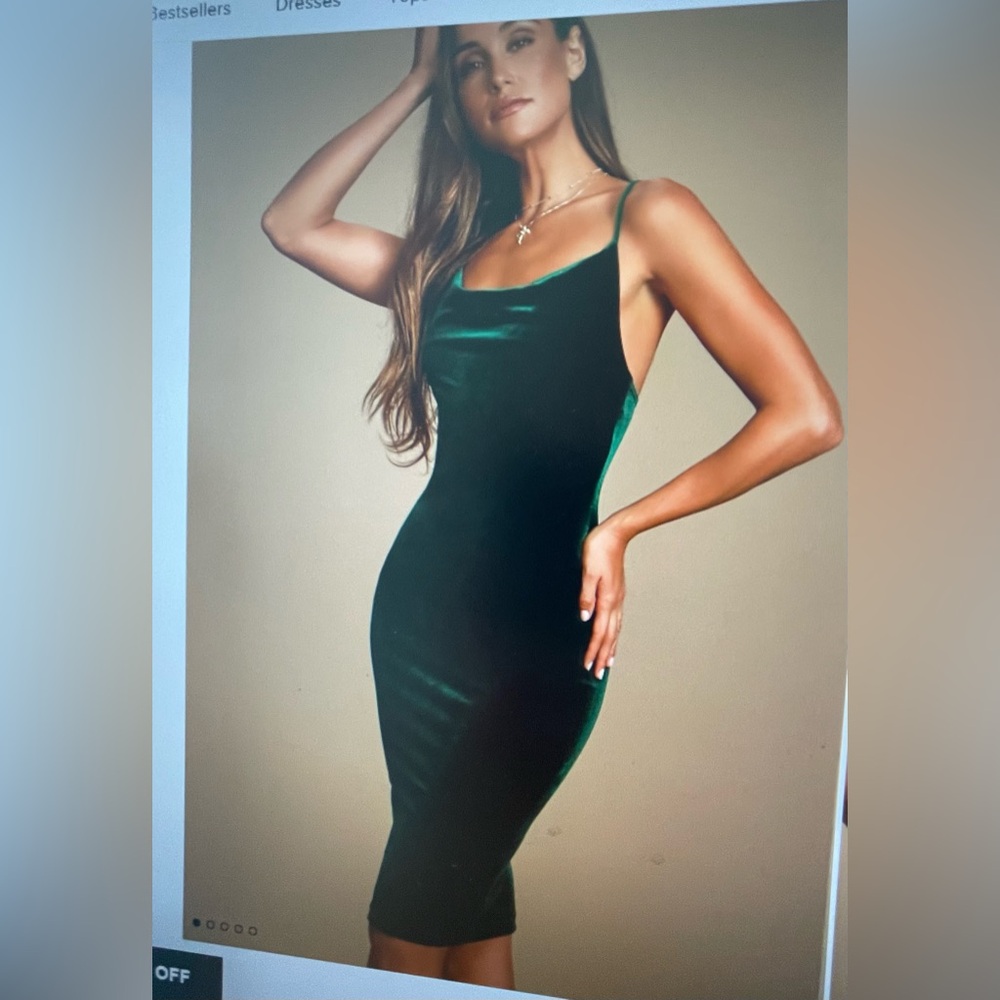 NEW WITH TAGS. Velvet green fitted dress with lots of stretch.